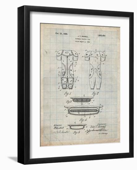 PP690-Antique Grid Parchment Ridell Football Pads 1926 Patent Poster-Cole Borders-Framed Giclee Print