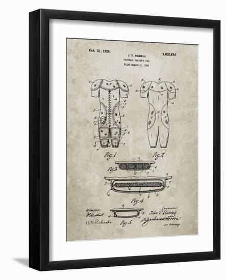 PP690-Sandstone Ridell Football Pads 1926 Patent Poster-Cole Borders-Framed Giclee Print