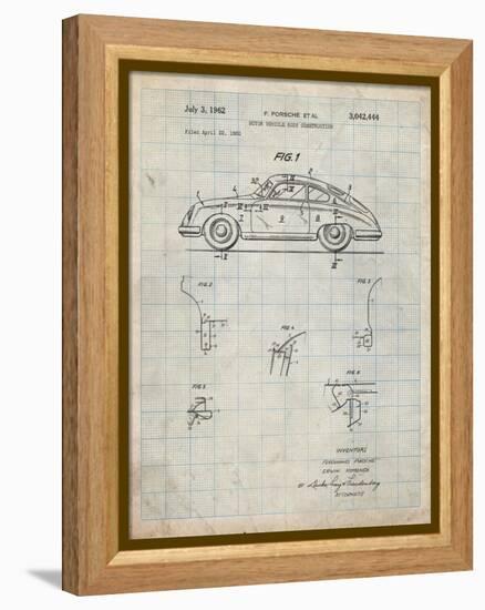 PP698-Antique Grid Parchment 1960 Porsche 365 Patent Poster-Cole Borders-Framed Premier Image Canvas