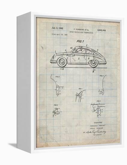 PP698-Antique Grid Parchment 1960 Porsche 365 Patent Poster-Cole Borders-Framed Premier Image Canvas