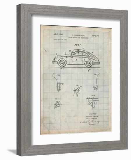 PP698-Antique Grid Parchment 1960 Porsche 365 Patent Poster-Cole Borders-Framed Giclee Print