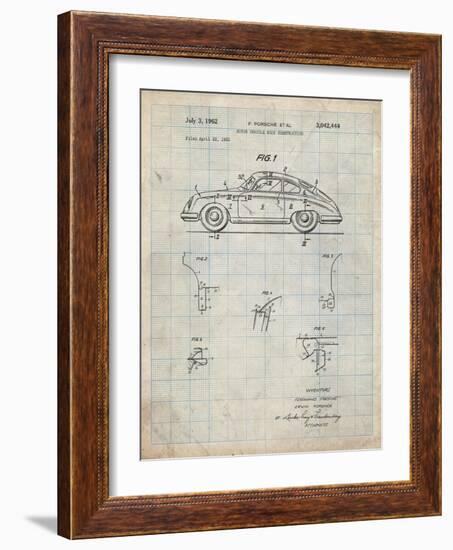 PP698-Antique Grid Parchment 1960 Porsche 365 Patent Poster-Cole Borders-Framed Giclee Print