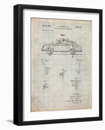 PP698-Antique Grid Parchment 1960 Porsche 365 Patent Poster-Cole Borders-Framed Giclee Print