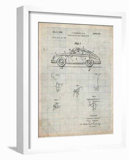 PP698-Antique Grid Parchment 1960 Porsche 365 Patent Poster-Cole Borders-Framed Giclee Print