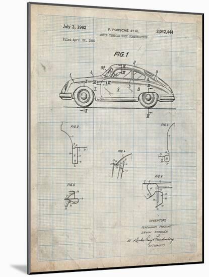 PP698-Antique Grid Parchment 1960 Porsche 365 Patent Poster-Cole Borders-Mounted Giclee Print