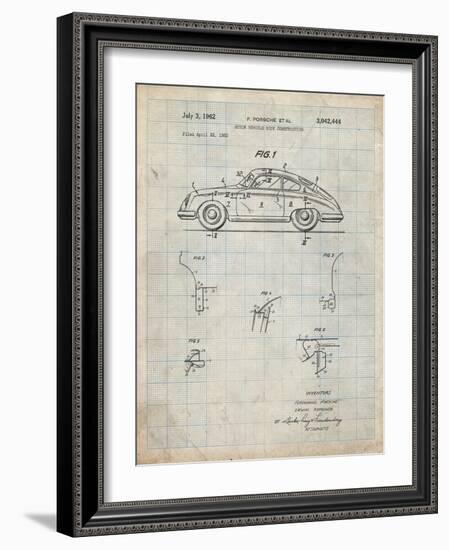 PP698-Antique Grid Parchment 1960 Porsche 365 Patent Poster-Cole Borders-Framed Giclee Print