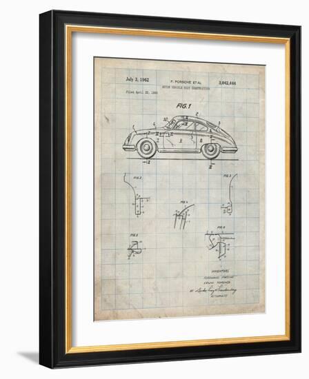 PP698-Antique Grid Parchment 1960 Porsche 365 Patent Poster-Cole Borders-Framed Giclee Print