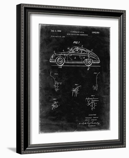 PP698-Black Grunge 1960 Porsche 365 Patent Poster-Cole Borders-Framed Giclee Print