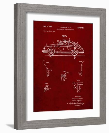 PP698-Burgundy 1960 Porsche 365 Patent Poster-Cole Borders-Framed Giclee Print