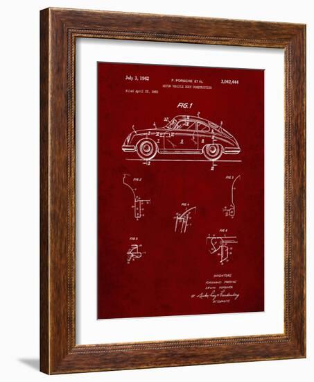 PP698-Burgundy 1960 Porsche 365 Patent Poster-Cole Borders-Framed Giclee Print