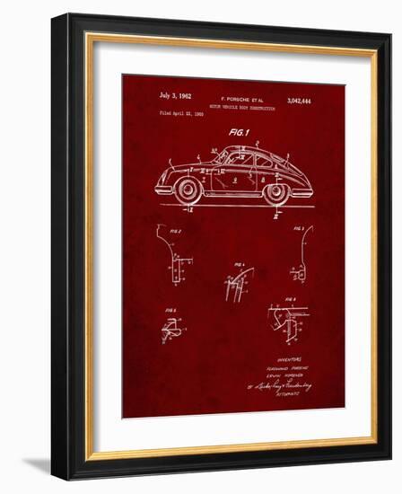 PP698-Burgundy 1960 Porsche 365 Patent Poster-Cole Borders-Framed Giclee Print