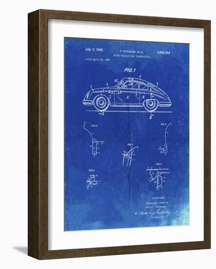 PP698-Faded Blueprint 1960 Porsche 365 Patent Poster-Cole Borders-Framed Giclee Print