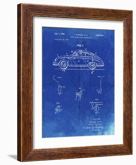 PP698-Faded Blueprint 1960 Porsche 365 Patent Poster-Cole Borders-Framed Giclee Print