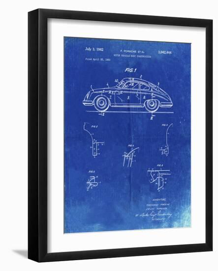 PP698-Faded Blueprint 1960 Porsche 365 Patent Poster-Cole Borders-Framed Giclee Print