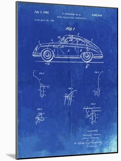 PP698-Faded Blueprint 1960 Porsche 365 Patent Poster-Cole Borders-Mounted Giclee Print