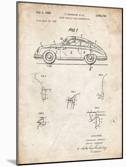 PP698-Vintage Parchment 1960 Porsche 365 Patent Poster-Cole Borders-Mounted Giclee Print