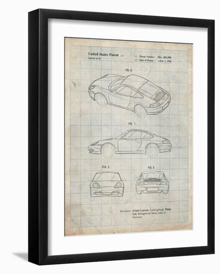 PP700-Antique Grid Parchment 199 Porsche 911 Patent Poster-Cole Borders-Framed Giclee Print