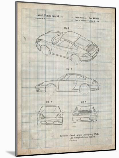 PP700-Antique Grid Parchment 199 Porsche 911 Patent Poster-Cole Borders-Mounted Giclee Print