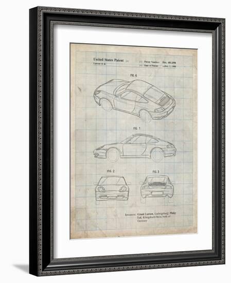 PP700-Antique Grid Parchment 199 Porsche 911 Patent Poster-Cole Borders-Framed Giclee Print