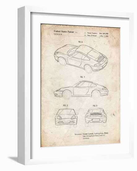 PP700-Vintage Parchment 199 Porsche 911 Patent Poster-Cole Borders-Framed Giclee Print