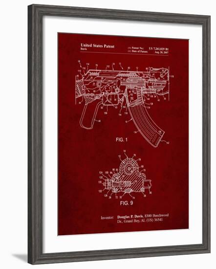 PP701-Burgundy Ak-47 Bolt Locking Patent Print-Cole Borders-Framed Giclee Print