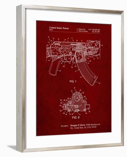 PP701-Burgundy Ak-47 Bolt Locking Patent Print-Cole Borders-Framed Giclee Print