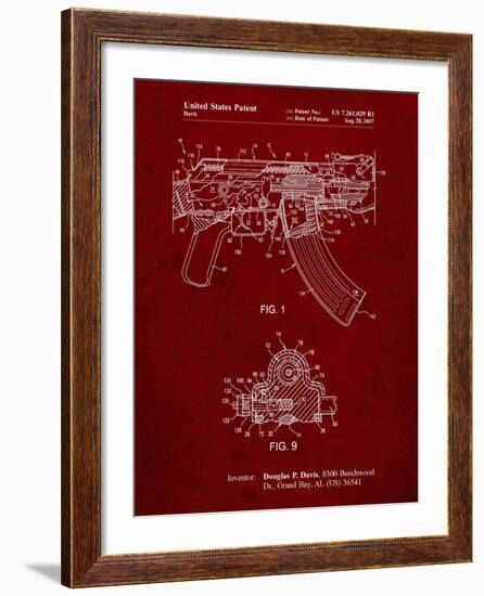 PP701-Burgundy Ak-47 Bolt Locking Patent Print-Cole Borders-Framed Giclee Print