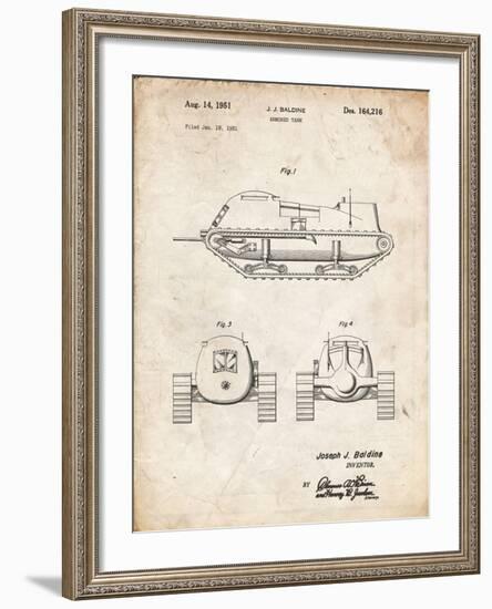 PP705-Vintage Parchment Armored Tank Patent Poster-Cole Borders-Framed Giclee Print