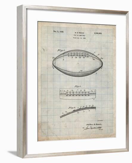 PP71-Antique Grid Parchment Football Game Ball Patent-Cole Borders-Framed Giclee Print