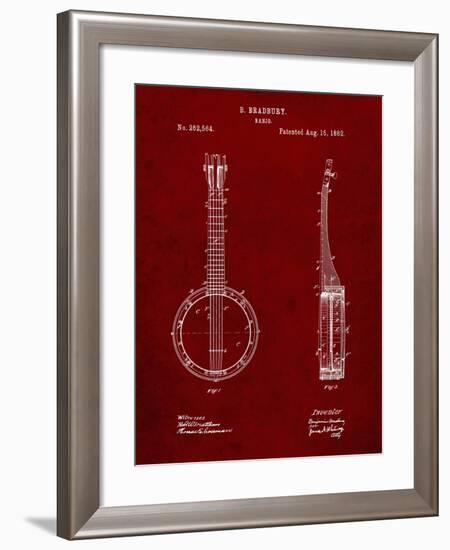 PP715-Burgundy Banjo Mandolin Patent Poster-Cole Borders-Framed Giclee Print