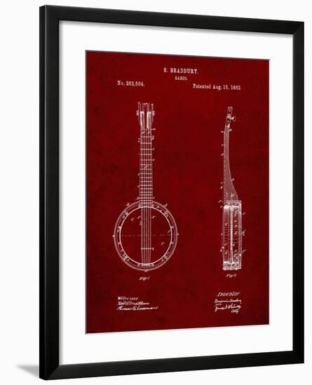 PP715-Burgundy Banjo Mandolin Patent Poster-Cole Borders-Framed Giclee Print