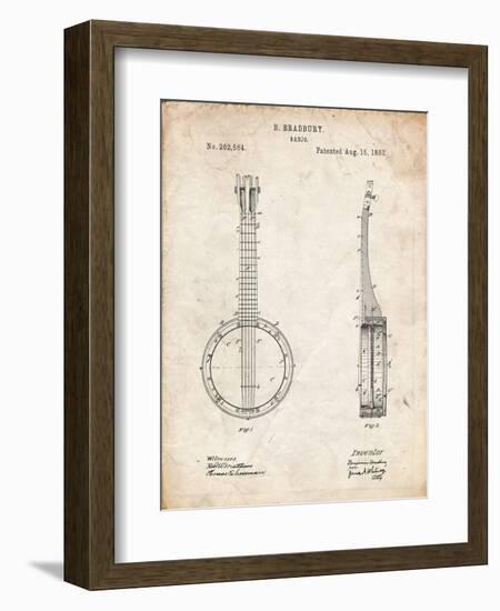 PP715-Vintage Parchment Banjo Mandolin Patent Poster-Cole Borders-Framed Giclee Print