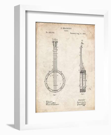 PP715-Vintage Parchment Banjo Mandolin Patent Poster-Cole Borders-Framed Giclee Print