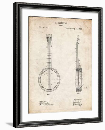 PP715-Vintage Parchment Banjo Mandolin Patent Poster-Cole Borders-Framed Giclee Print