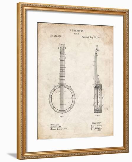 PP715-Vintage Parchment Banjo Mandolin Patent Poster-Cole Borders-Framed Giclee Print