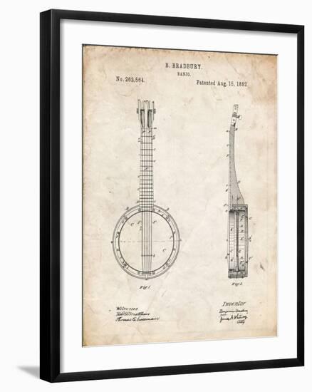 PP715-Vintage Parchment Banjo Mandolin Patent Poster-Cole Borders-Framed Giclee Print