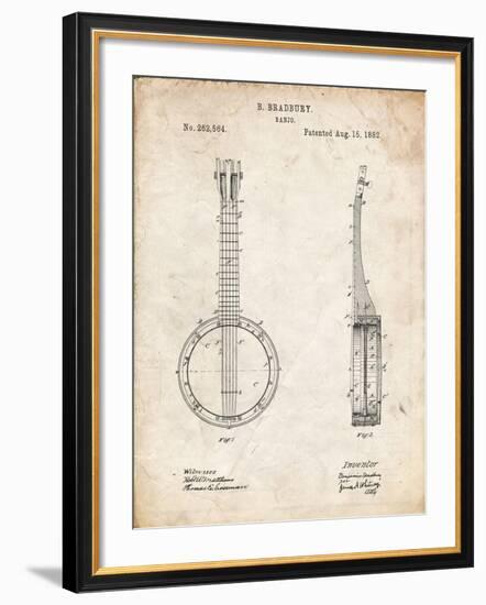 PP715-Vintage Parchment Banjo Mandolin Patent Poster-Cole Borders-Framed Giclee Print
