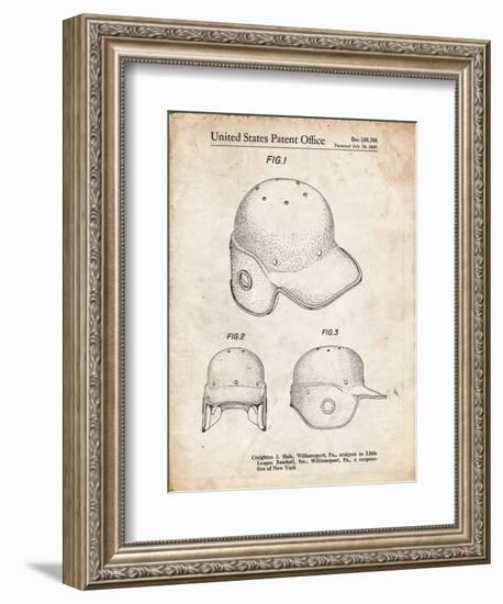 PP716-Vintage Parchment Baseball Helmet Patent Poster-Cole Borders-Framed Giclee Print