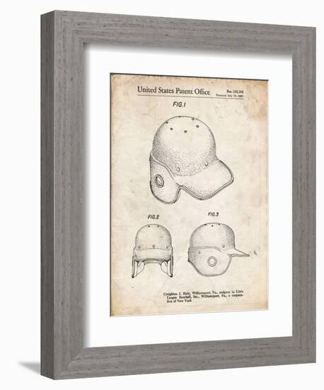 PP716-Vintage Parchment Baseball Helmet Patent Poster-Cole Borders-Framed Giclee Print