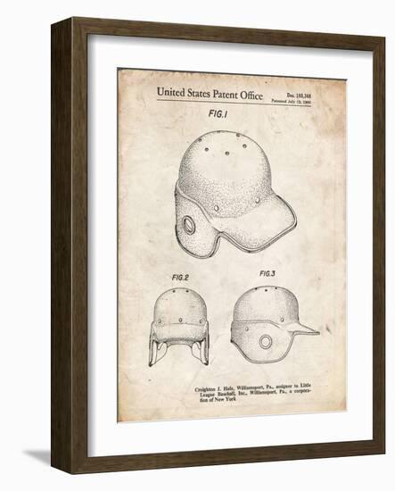 PP716-Vintage Parchment Baseball Helmet Patent Poster-Cole Borders-Framed Giclee Print