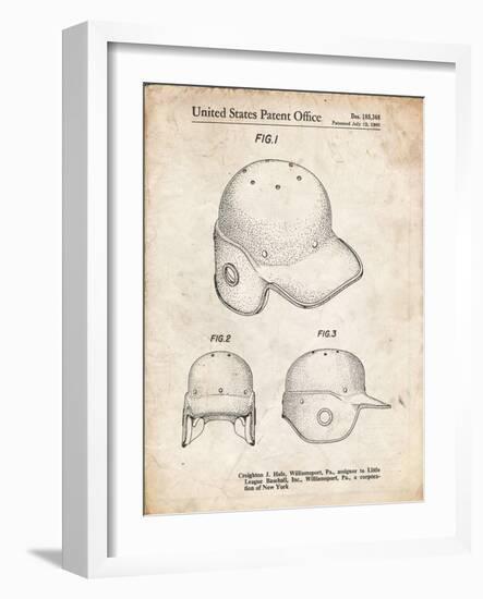 PP716-Vintage Parchment Baseball Helmet Patent Poster-Cole Borders-Framed Giclee Print