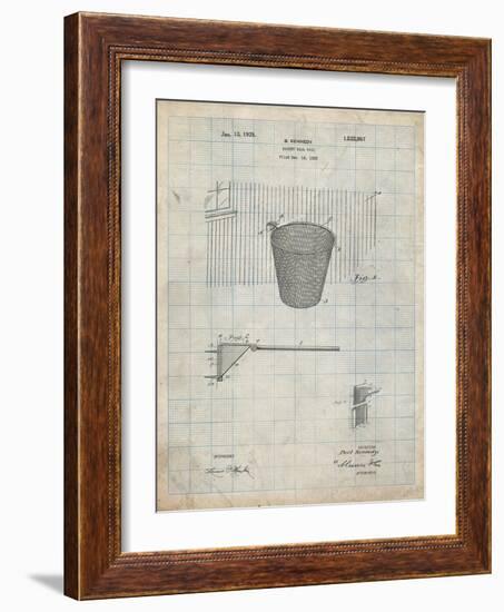 PP717-Antique Grid Parchment Basketball Goal Patent Poster-Cole Borders-Framed Giclee Print