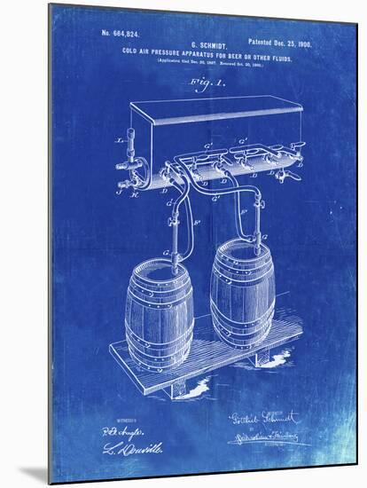 PP729-Faded Blueprint Beer Keg Cold Air Pressure Tap Poster-Cole Borders-Mounted Giclee Print