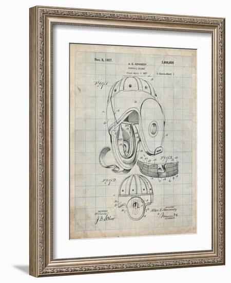 PP73-Antique Grid Parchment Football Leather Helmet 1927 Patent Poster-Cole Borders-Framed Giclee Print