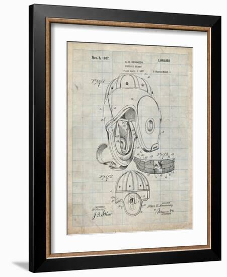 PP73-Antique Grid Parchment Football Leather Helmet 1927 Patent Poster-Cole Borders-Framed Giclee Print