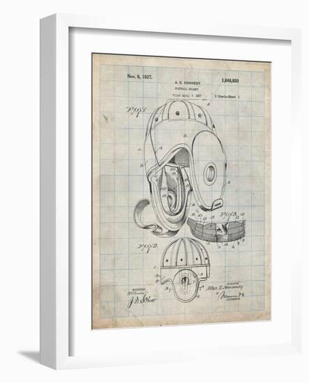 PP73-Antique Grid Parchment Football Leather Helmet 1927 Patent Poster-Cole Borders-Framed Giclee Print