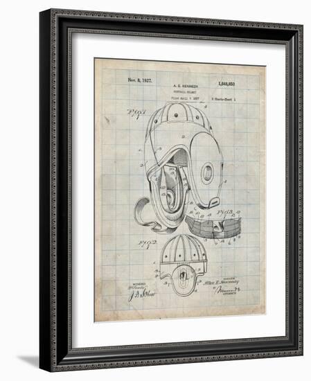 PP73-Antique Grid Parchment Football Leather Helmet 1927 Patent Poster-Cole Borders-Framed Giclee Print