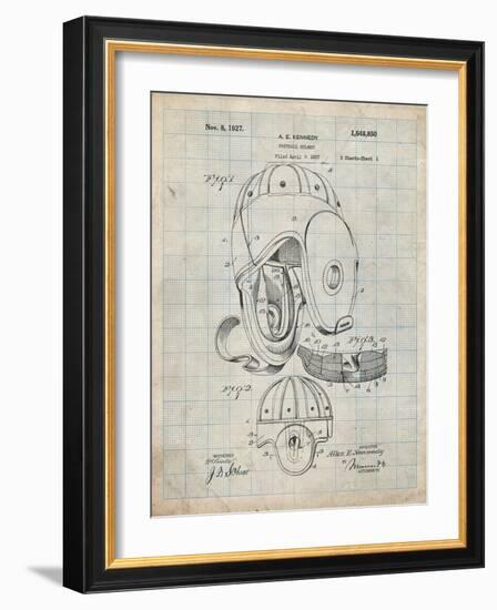 PP73-Antique Grid Parchment Football Leather Helmet 1927 Patent Poster-Cole Borders-Framed Giclee Print