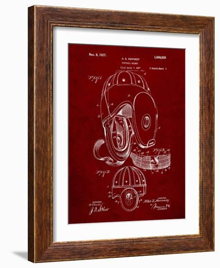 PP73-Burgundy Football Leather Helmet 1927 Patent Poster-Cole Borders-Framed Giclee Print