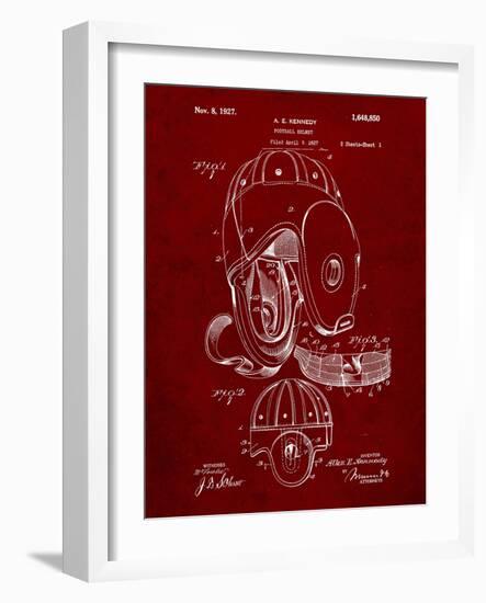 PP73-Burgundy Football Leather Helmet 1927 Patent Poster-Cole Borders-Framed Giclee Print